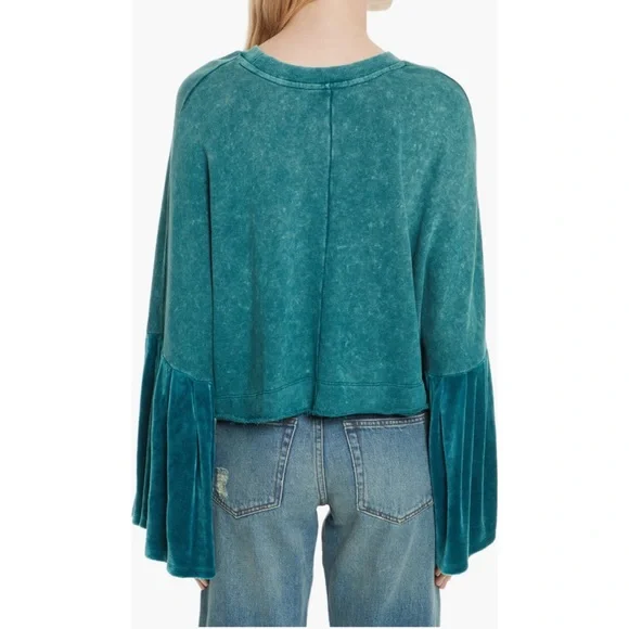 Free People Sleeves Glorious Sleeves Pullover Teal Velvet Sleeve Sweater NWT XS - Picture 5 of 14
